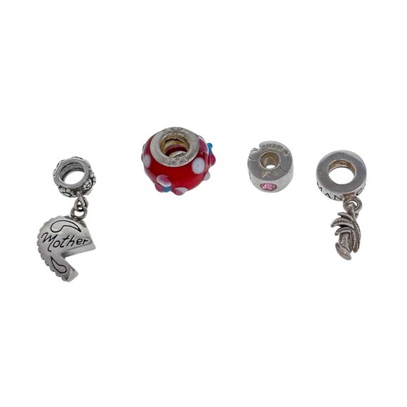 Lot of 4 Charms: Pandora Palm Tree, Chamilia Swarovski Clip, Red Glass, Mother - Picture 2 of 6